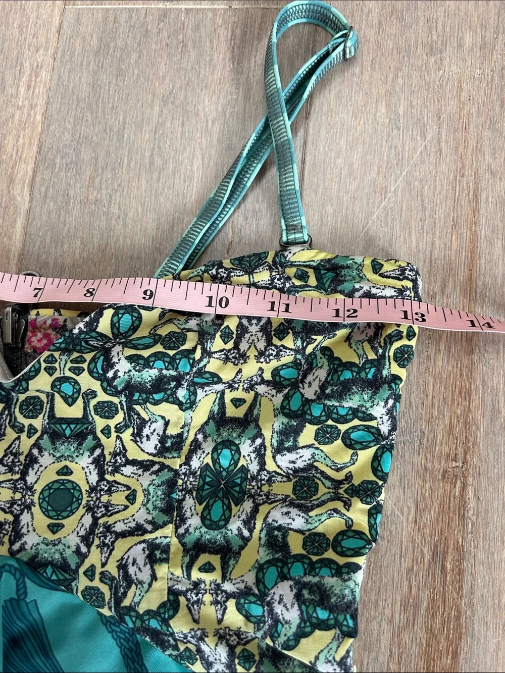 Maaji ruffle Teal, Yellow, Black Patterned Swim Tankini Top size M reversible